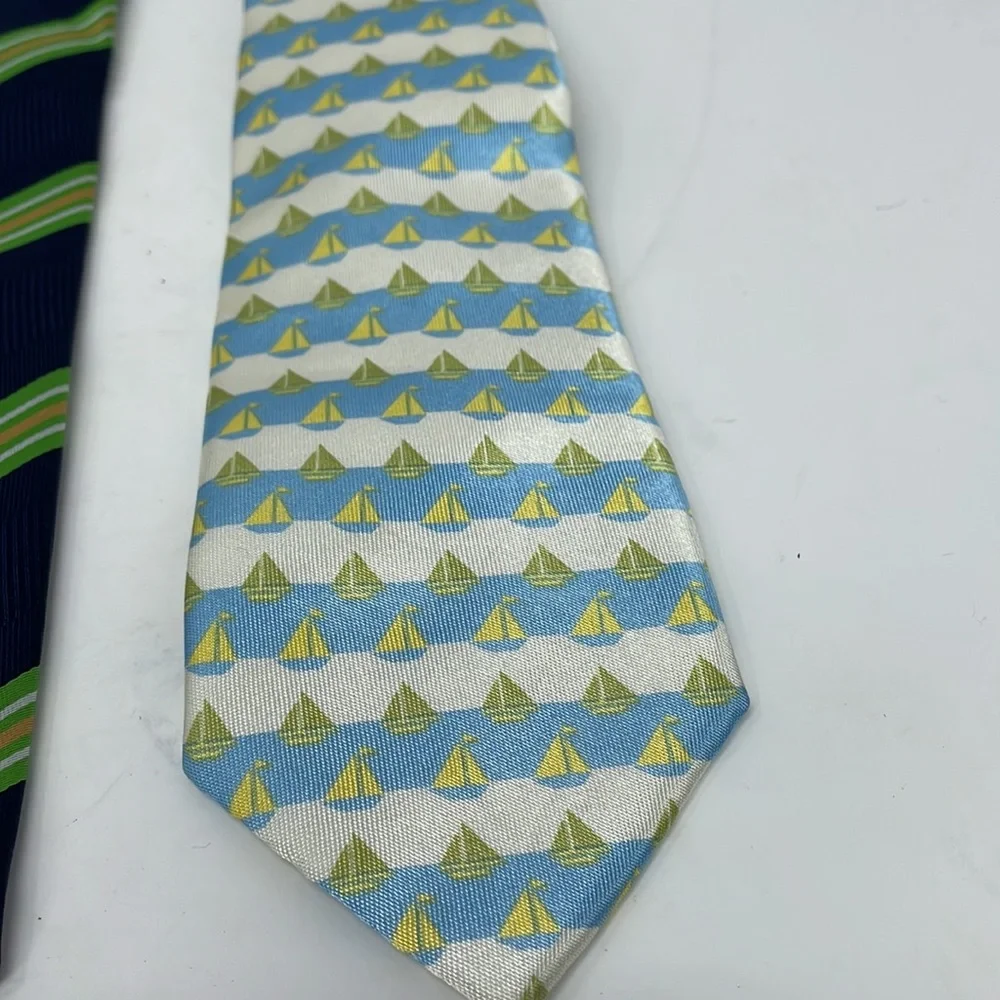 Lot of 4 Ties - 3 are clip on Orange, Purple/Pink, Blue/Green Sail Boat Blue